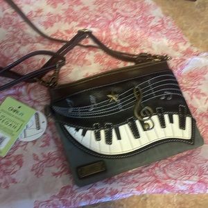 Chala Piano Key Zippered Clutch Mini Shoulder Bag Pouch Music Themed Black White